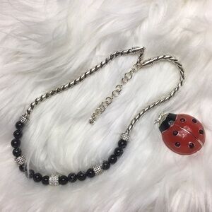 Brighton, Black and gemstones, 17” necklace.